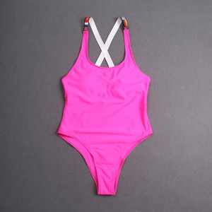 Hot Swimsuit Bikini Set Women Embroidery Letter Pink One-piece Swimwear Push Up Padded Bathing Suits Sexy