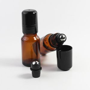 10ml Refillerbar Tjocka Amber Flaskor Mini Roll On Glas Förpackningsflaska Med Rostfritt Stål Rullboll Partihandel