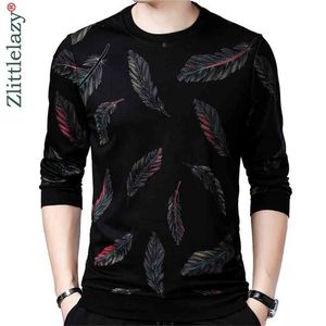 Designer Pullover Feather Men Sweater Mensthin Jersey Knitted Sweaters Mens Wear Slim Fit Knitwear Fashion Clothing 41241 210918