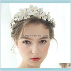 Jewelryvintage Women Crystal Pearl Hairband Leather Flower Tiara Elegant Wedding Party Jewelry Girl Hair Aessories Bride Crowns Drop Deliver