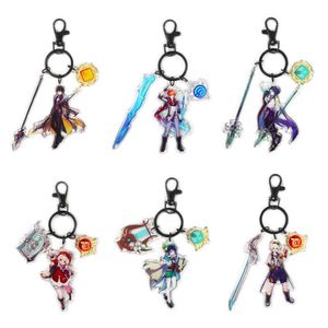 Game Genshin Impact Acrylic Keychain Barbatos Zhongli Tartaglia Klee Diluc Pendant Keyring Collections G1019