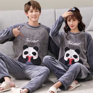 Autumn Winter Women Pajamas Warm Flannel Pajamas Sets Couple Sleepwear Family Pijama Lover Night Men & Women Casual Men Pyjamas 211105