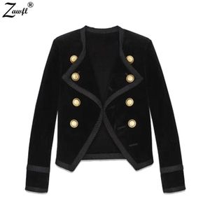 Взлетно-посадочная полоса осень зима женщин куртка пальто дизайнер черный бархат двубортный с длинным рукавом Slim Short 210603