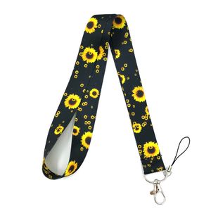 10pcs Sunflowers flowers Neck Lanyard keychain Mobile Phone Strap ID Badge Holder Rope Key Chain Keyrings Accessories Gift