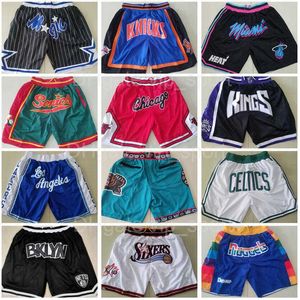 Team Basket Shorts Bara Kort Don Sport Bär Hip Pop Byxor Med Pocket Dragkedja Sweatpants Blå Vit Svart Röd Lila Sydd Man Storlek S-XXXL