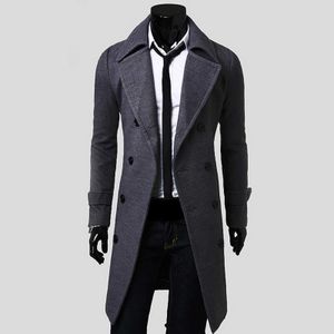 Moda Ceket Erkekler Yün Ceket Kış Sıcak Katı Uzun Trençkip Ceket Göğüslü Iş Rahat Palto Erkek Yün Ceket 211011