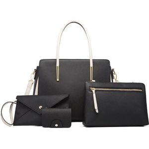 トレンディな新鮮なPUレディースバッグファッションミックスカラーハンドバッグ財布大容量4ピースデザインレディースショルダーバッグ