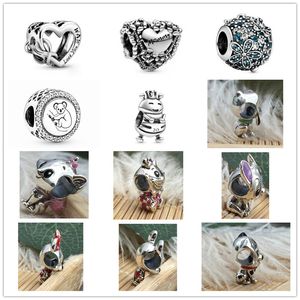 Memnon Biżuteria 925 Sterling Sluveral Pave Daisy Kwiat Urok Openwork Heart Love Mummy Charms Mouse Cat Dog Koraliki Fit Pandora Styl Bransoletki DIY Dla Kobiet Prezent