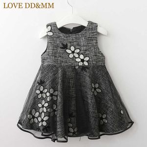 Liebe ddmm Girls Kleider Frühling Kinder Wear Girls Fashion Blume Stickerei Mesh Nähen süßes Weste Kleid 210715