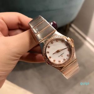 Top damskie zegarki 28 mm eleganckie zegarki ze stali nierdzewnej Rose Gold Watches Wysokiej jakości moda Lady Rhinestone kwarcowa zegarek
