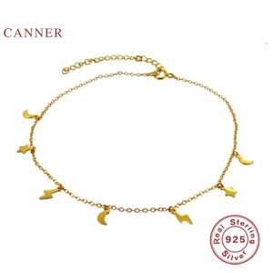 CANNER Sterne Mond Blitz Fußkettchen Armband 925 Sterling Silber Fußkettchen für Frauen Fußschmuck Sommer Cavigliera Donna