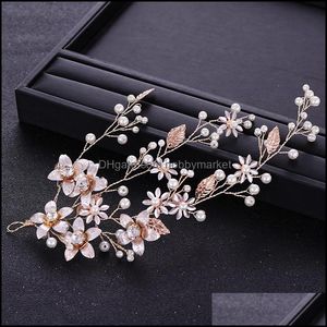 Wedding Hair Jewelry Handmade Gold Flower Crystal Pearl Bridal Headpiece Headband Hairband Aessories Drop Dostawa 2021 V4GVP