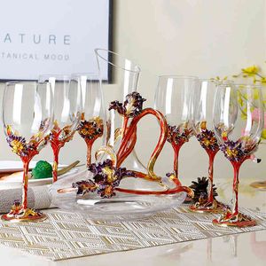 Emaille Farbe Iris bleifreies Kristall Weinglas Set kreative Kelche Hochzeit Weingläser für Liebe Hochzeitsgeschenk 210326