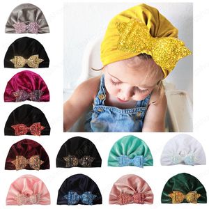 Neonato Morbido Velluto Cappelli Multistrato Glitter Paillettes Fiocchi Cappelli Brillanti Accessori per capelli per bambini Copricapo per fotografia per bambini