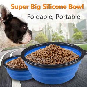 A43 새로운 2.5L 큰 애완 동물 강아지 실리콘 그릇 접는 그릇 물 접시 휴대용 슈퍼 큰 피더 여행 그릇 큰 개 Y200922