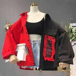 Harajuku bomber jas jassen vrouwen losse zak designer cool rood streetwear kpop geel spring shirt dun jeans jasje 210817