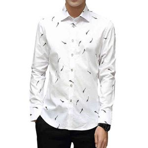 Browon Märke Luxury Men Shirt Långärmad Sväng Krage Fisk Skriv ut Party Shirt Stor storlek 5XL Män Kläder 2021 G0105