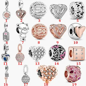 Fine jewelry Authentic 925 Sterling Silver Bead Fit Charm Bracelets Day Rose Gold Bright Hand-painted Love Safety Chain Pendant DIY beads