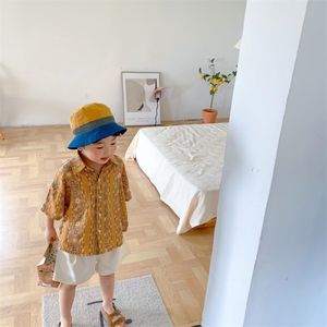 Summer Baby Boys Cotton Linen Shirts Korean Style Beach Tops Toddler Kids Long Sleeve Children Clothes Tee 210713