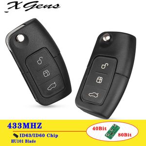 433MHz 4D63/4D60 Chip Flip Remote Control Car Key For Ford Focus 3 2 Mondeo Fiesta Key Fob Case 3 Button 80/40 Bit