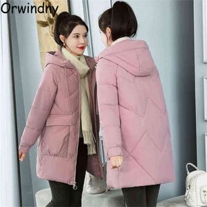 Winter Coat Women Hooded Long Jackets Studenter Fashion Warm Parkas Snow Wear S-3XL Oversized Loose Clothing Orwindny 211130