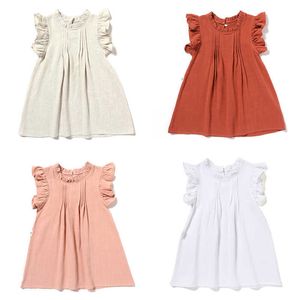 2021 Nowa Wiosna Letnie Dzieci Fly Krótki Rękaw Suknie Dziewczyny Cute Lovely Princess Dress Baby Child Fashion Clothes for Toddler Q0716