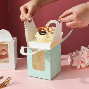 Hediye Sargısı 5 PCS Çıkarılabilir Tepsiyle Pencereli Kek Kutuları Parti Noel Yemeği Mutfak Aksesuarları İçin Çıkarılabilir Tepsi Paketleme Cupcake Cookie Kutusu