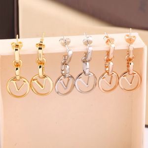 Europe America Fashion Style Earring Lady Womens Gold/Silver/Rose-color Metal Engraved V Initials Hollow Out Flower Crazy in Lock Stud Earrings M69662