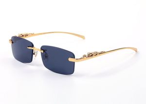 Neue Herren-Designer-Sonnenbrille für Männer, quadratisch, klare Gläser, Büffelhorn-Brille, randloser Rahmen, übergroße Vintage-Brille aus Gold, Silber, Metall, Oculos de Sol Gafas