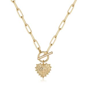 New Fashion Ethnic Real 14K Gold Plated Heart Shape Eye Necklace OT Buckle Heart Evil Ey Necklace For Women Gifts