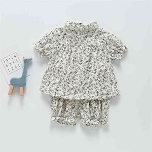 여름 새 아기 소녀 꽃 짧은 소매 탑 및 반바지 2 조각 의류 세트 어린이 소녀 Coton 옷 아이 티셔츠 0-3t 210326