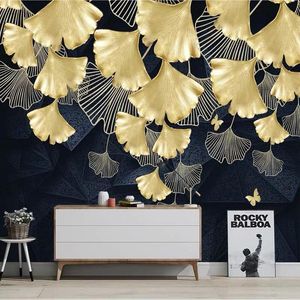 Wallpapers Bacaz Gold Folha 3D Rose Papel de Parede Mural para sala de estar TV fundo 8D flor parede adesivos