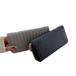 Womens Zip Around Long Wallet, Woven Pattern Clutch Purse Large Square Wallets