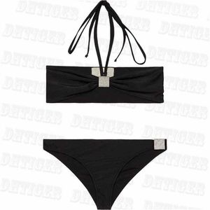 Rhinestone Mektup Bikinis Halter Seksi Mayo Siyah Ince Bikini Kadınlar Yüksek Bel Tatil Mayo