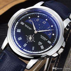 Men Casual sports Watch Quartz Wristwatch Fashion Business pu Black blue brown band Leather Strap Watches Male Luxury Clock Stars