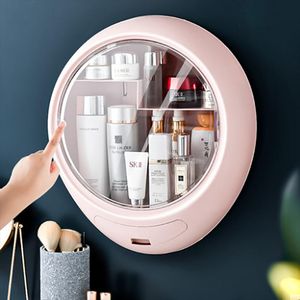 Storage Baskets Wall mounted Makeup Holder Round Cosmetic Box Jewelry Organizer For Toner Cream Shelf Self adhesive She