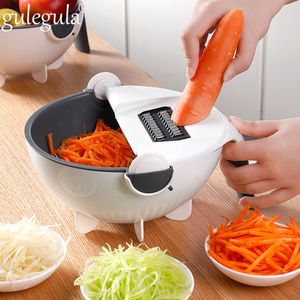 Magia Multi-Função Manual Rotary Cozinha Máquina de corte acessórios com cesta de drenagem vegetal Chopper Slicer ralador