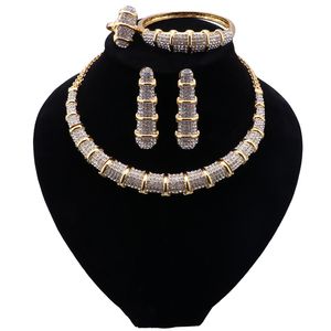 Africano casamento jóias nupcial luxo dubai cor de ouro jewellry conjuntos para mulheres colar bracelete anel brincos conjunto