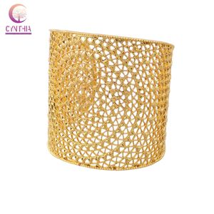 Arabic Luxury Gold Color Cuff Bracelets or Women Free Size Hollow Flower Hand Bangle for Bridal Ethnic