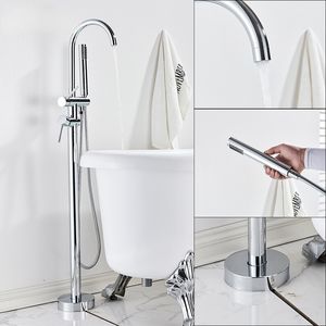 Messingboden Freistehender Wasserhahn Einzelner Griff Dual Control Kalt Warmwasser Mixer Tap Para Badewanne Duschbad