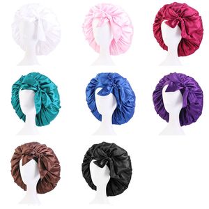 Large Satin Women Girl Solid Color Night Hat Headwear Hair Care Beauty Bath Sleep Caps Beanie Fashion Accessories