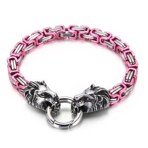 Gótico homens mulheres de aço inoxidável crânio crânio byzantine king chain lion pulseira de leão com fecho de anel de primavera 8.26inches 6mm