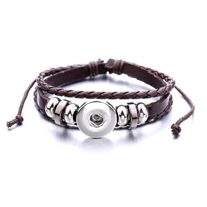 Färgglada Rope Läder Flätade Armband 18mm Snap Button Charms Bangle Wristband Smycken DIY SNAPS Knappar Punk Bracelet Smycken Grossist