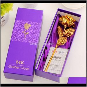 Valentine Day Gifts 24K Gold Foil Rose Flower Handcrafted Handmade Dipped Long Stem Wedding For Gift Lz0046 Leti9 Decorative Flowers W Pqvuh