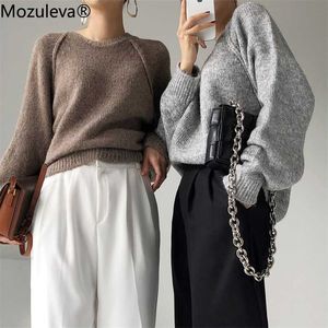 Mozuleva Herbst Koreanische Feste Strick Verdicken Pullover Lose Pullover Frauen Jumper Winter Weiche Warme Langarm Flauschige Strickwaren 211123