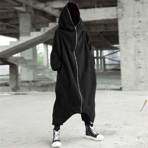 Winter Mężczyźni Kobiety Z Kapturem Płaszcze Gotycki Z Długim Rękawem Zip Kurtki Oversized Fleece Płaszcze Wiatrówki 211217