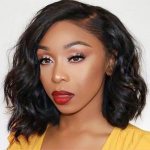 Brazilian Natural Wave Short Bob Lace Front Wigs 130% Pre Plucked Human Hair Wig for Women