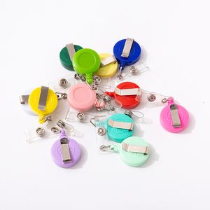 Plastic solid color retractable easy-to-pull button cute cartoon with card holder and lanyard -to-pull button office gift Keychains
