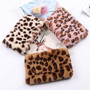 Faux Fur Purses and Handbags for Women Mini Coin Wallet Shoulder Bag Girls Leopard Pures and Bags Ladies Plush Clutch Bag