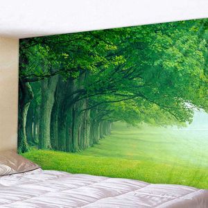 Naturvägg tapestry träd skog stjärna himmel psykedelisk mattan väggduk tapestry tält hippie träd mandala tapiz landskap 210609